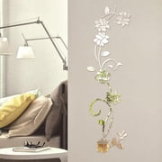Fancy 3D Flower Mirror Wall Sticker for Bedroom Living Room Sofa Backdrop Tv Wall Background, 3D Removable Acrylic Wall Decor Decal Sticker for Home Decoration Silver