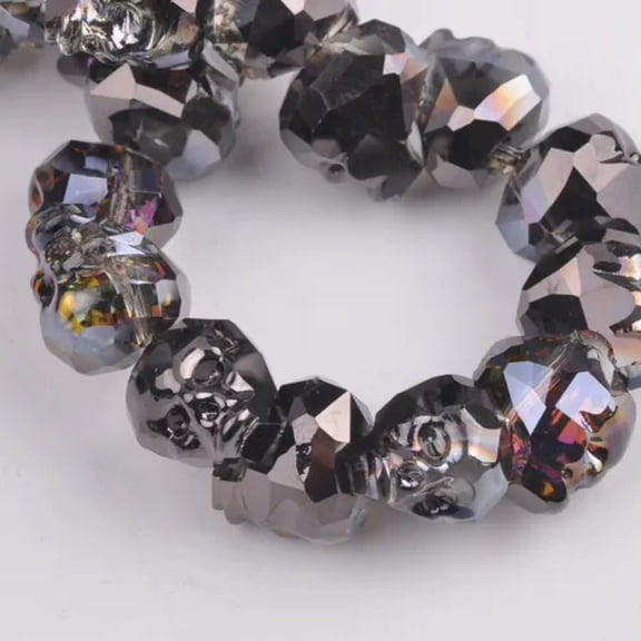 U8MO 5pcs 14mm Skull Head Faceted Crystal Glass Loose Beads For Jewelry Making-Black Colorized