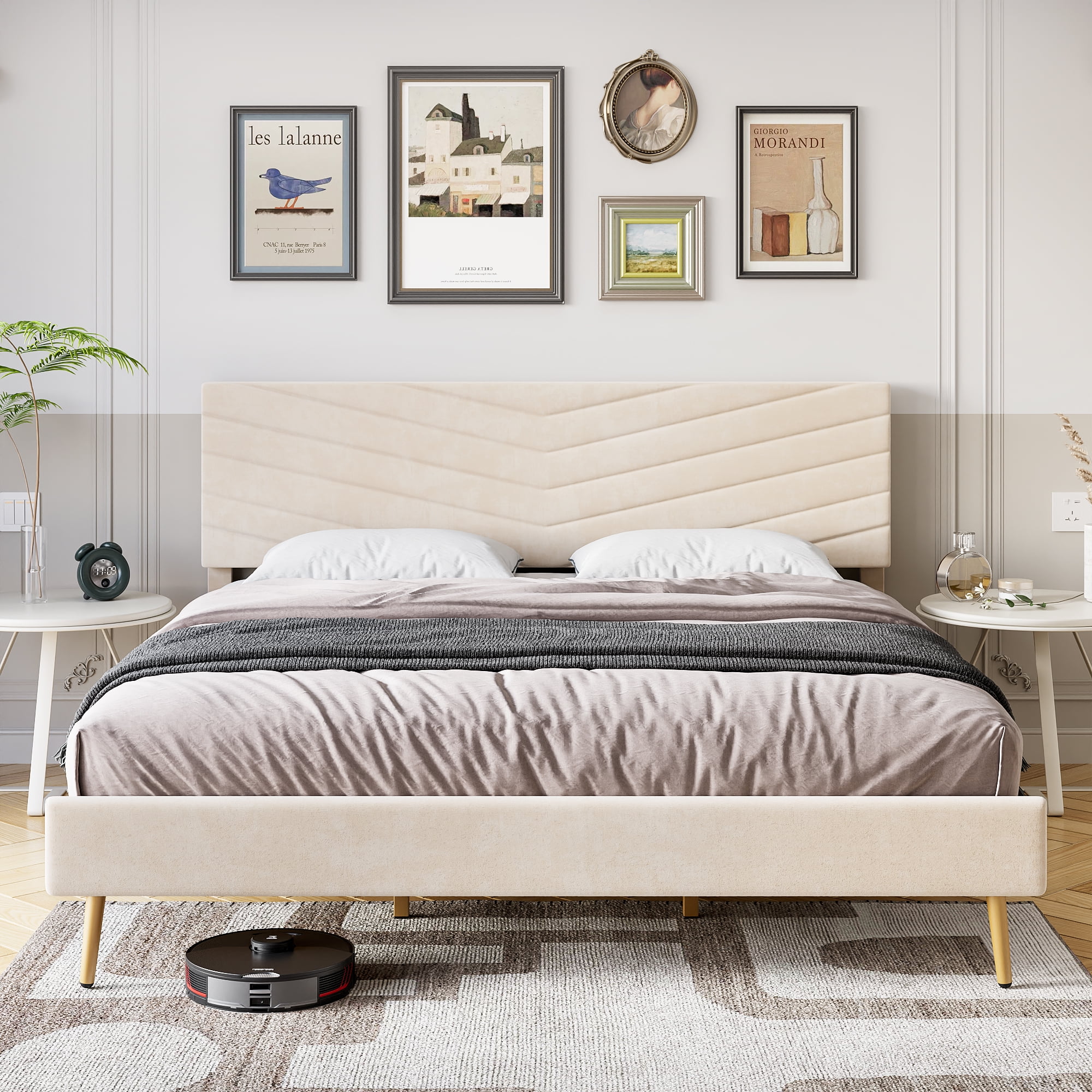 Upholstered Bed Frame King Size, Velvet Bed Frame King with Adjustable Headboard, Platform Bed Frame and Headboard, Noise-Free, No Box Spring Needed
