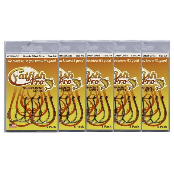5 Packs 25 Catfish Pro Tournament Series Double Offset Circle Fishing Hook 7/0
