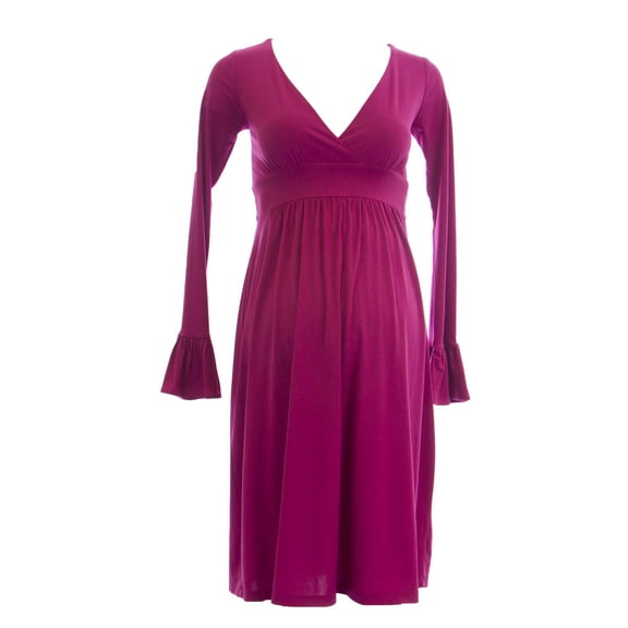 OLIAN Maternity Women's Ruffle Sleeve Surplice Neck Dress X-Small Fuchsia