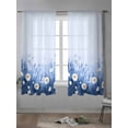 thumbnail image 4 of Spring Daisy Blue Curtains 63 Inch Length,Sheer Curtains for Bedroom Living Room Window Pastoral Botanical White Floral Leaf Rod Pocket Drapes Kitchen Curtains Small Half Window 42"x63" 2 Panels, 4 of 6