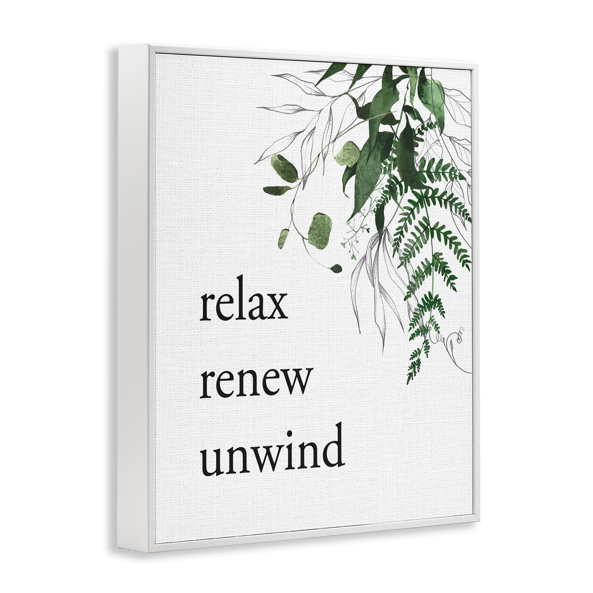 Relax Renew Unwind with Foliage White Framed Giclee Art, design by Lettered and Lined