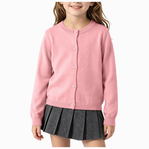 Wonitaaizi Girls Cardigan Sweater Toddler Long Sleeve Button Knit Solid Sweaters Tops (3-4 Years,Pink)