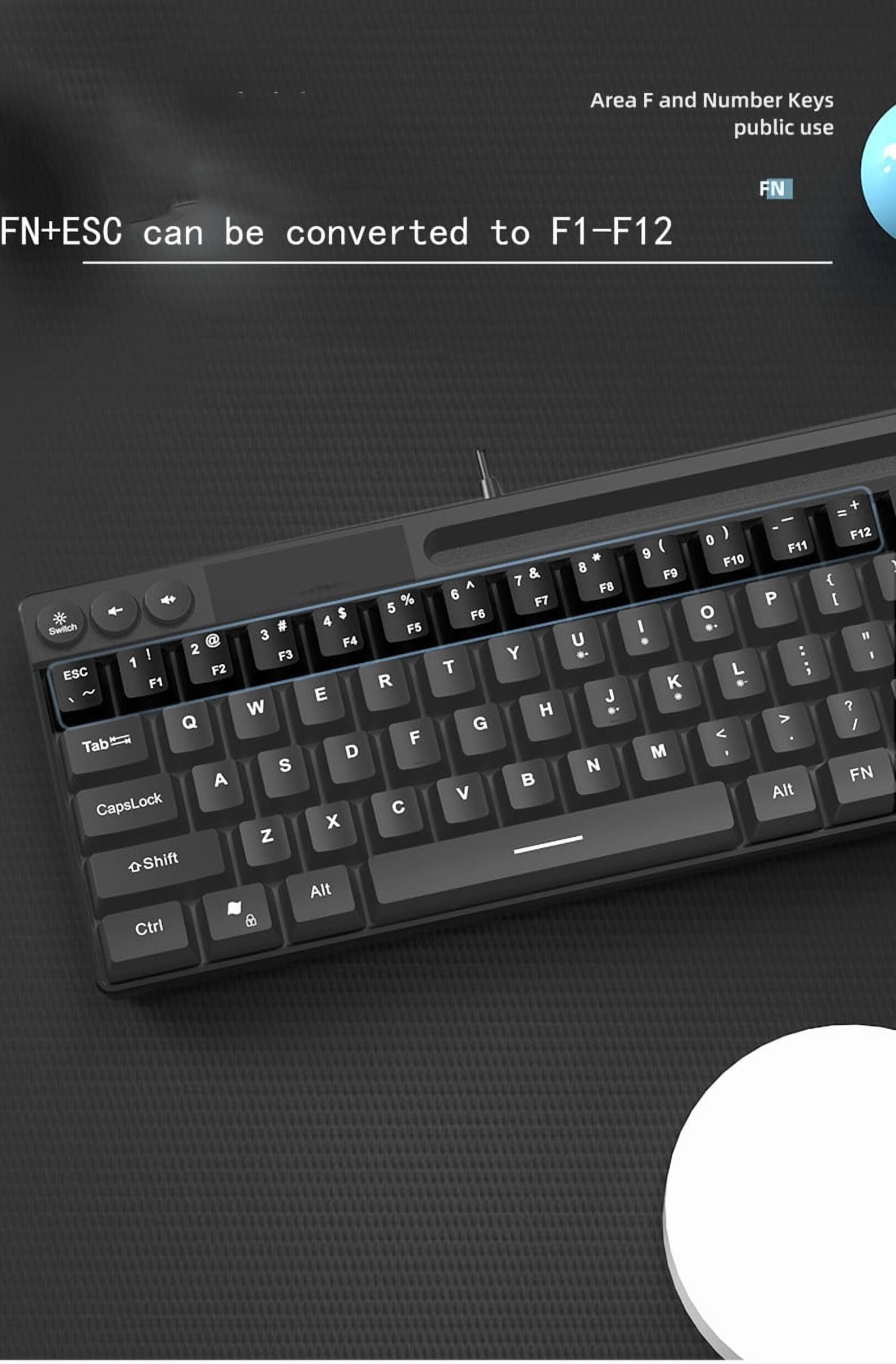 UISHUSO Portable 60% Mechanical Feel Membrane Gaming Keyboard, F3061 LED Backlit Compact 68 Keys Mini Wired Office Keyboard with Blue Switch for Windows Laptop PC Mac - Black/White