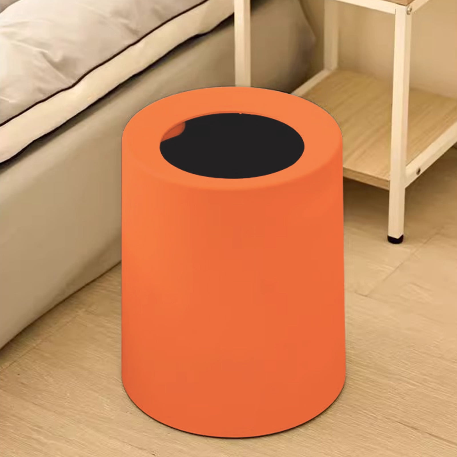 13-Gallon Plastic Kitchen Trash Can with Lid - White, Black, Orange, Beige - 12.2x9.92x9.92in Bathroom Waste Bin for Home, Office, RV - Space-Saving Design with Raised Bottom