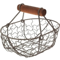 HOMEMAXS Chicken Wire Egg Baskets,Metal Wire Egg Basket With Wood Handle For Pantry, Closets, Kitchen Fruits, Veggies, Snacks(Black) - 18x13x12cm