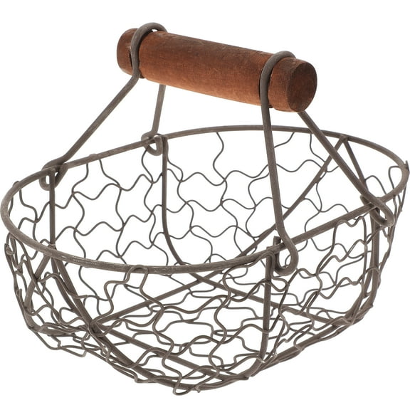 HOMEMAXS Chicken Wire Egg Baskets,Metal Wire Egg Basket With Wood Handle For Pantry, Closets, Kitchen Fruits, Veggies, Snacks(Black) - 18x13x12cm