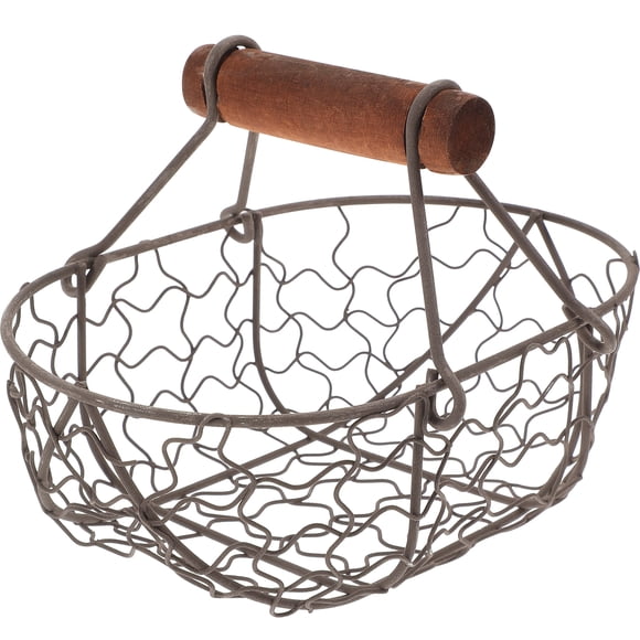 GOOHOCHY Cesta de frutas de hierro forjado y madera, cesta de verduras sencilla y duradera para la cocina