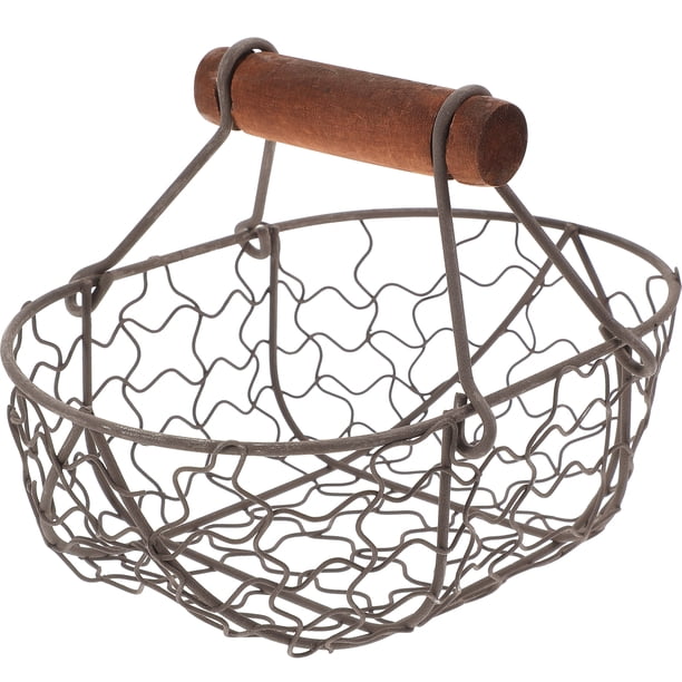 GOOHOCHY Cesta de frutas de hierro forjado y madera, cesta de verduras sencilla y duradera para la cocina