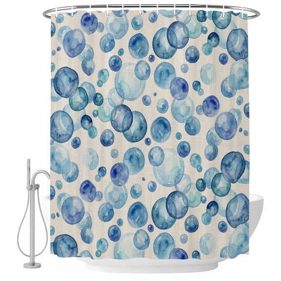 Blue Bubble Shower Curtain Set - Long 72" x 84" Washable Bathtub Curtain with 12 Hooks, Watercolor Ocean Bubble Summer Beige Waterproof Fabric Stall Shower Curtains for Bathroom/Bathtub Décor