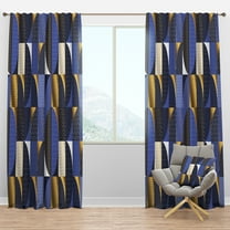 Designart 'Retro Luxury Waves In Blue and Gold IV' Mid-Century Modern Blackout Curtain Panel