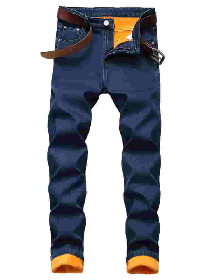 人気カラーの Pants Denim Men Frontwalk Thicken Waist Mid Trousers Plush Clothing