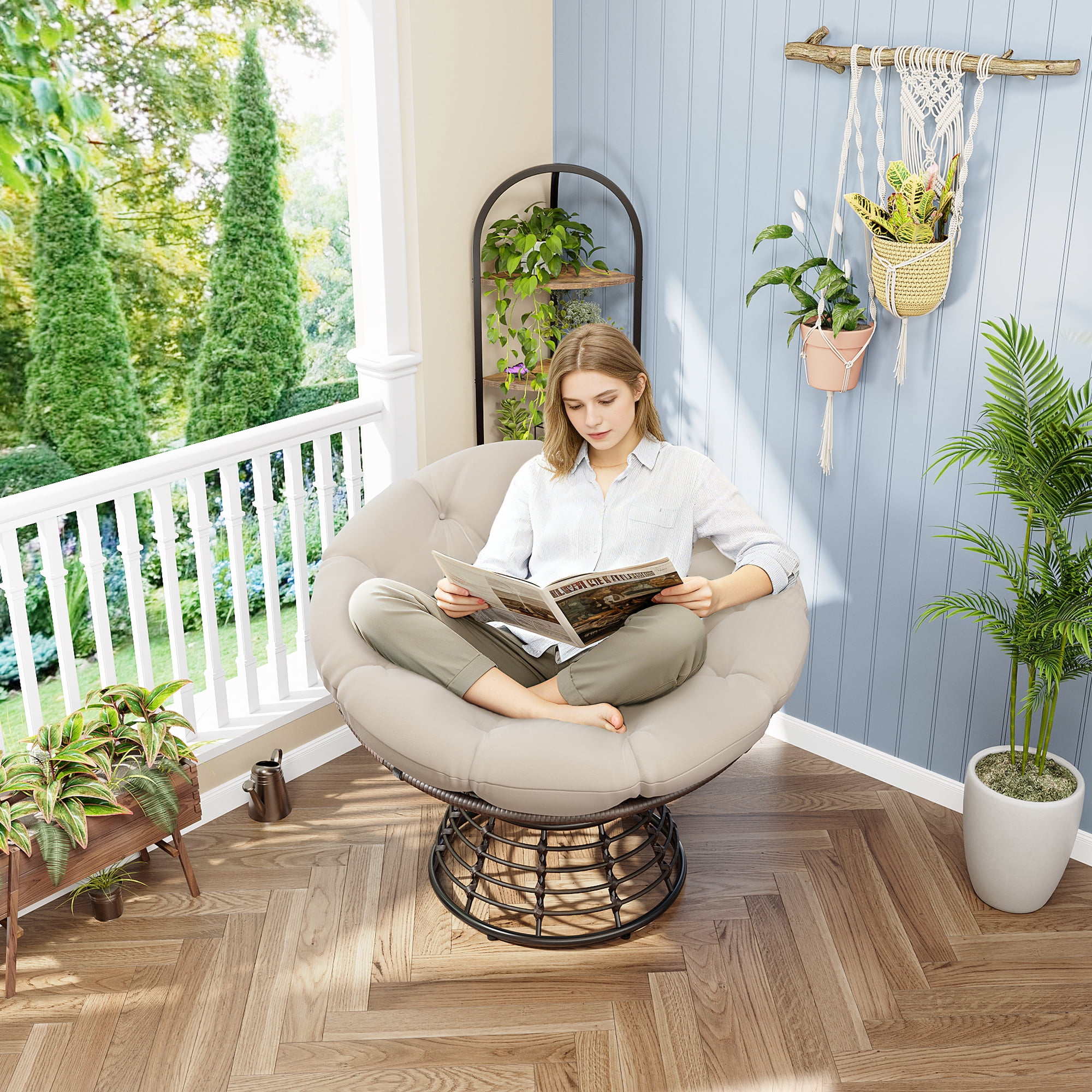 Sailvan Ergonomic Wicker Papasan Chair with 360 Swivel