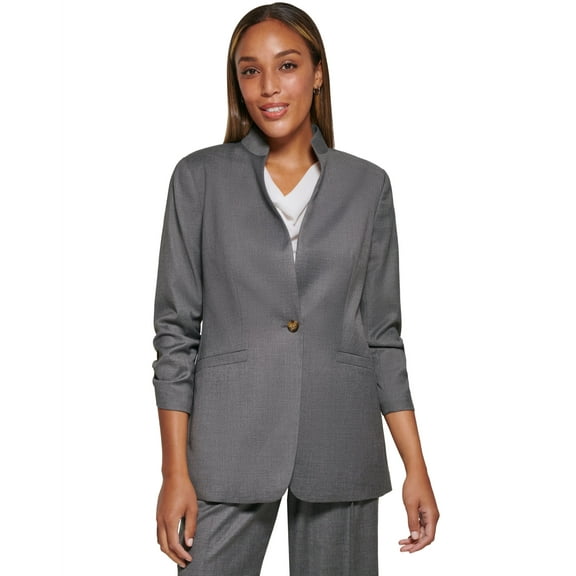 Women's Ruched Sleeve One Button Blazer Tin Multi 0