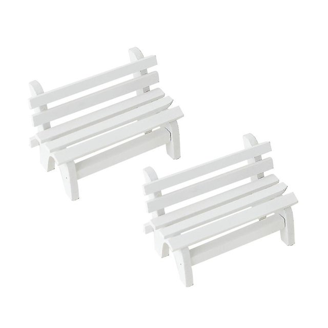 De adorno de paisaje en miniatura, banco de jardín doble blanco de madera, silla de porche para accesorios de cabina de fotos, decoración del hogar kaili Sencillez