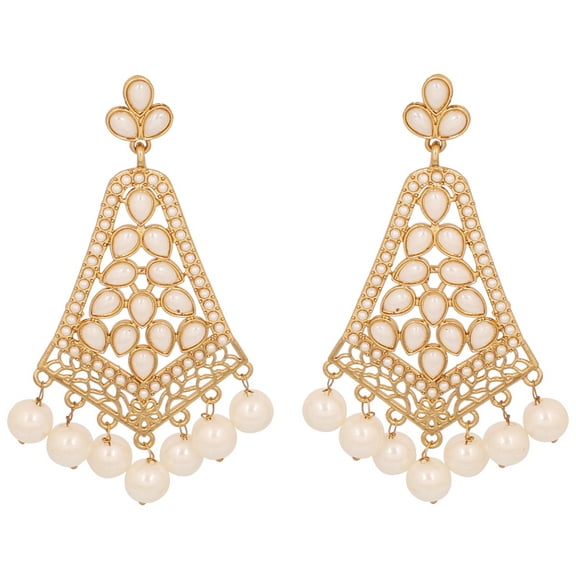 Sunsoul by Touchstone Indian bollywood faux pearls long chandelier jewelry earrings in antique gold tone for women