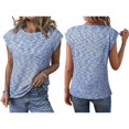 thumbnail image 2 of Summer Tops for Women Casual Crew Neck Waffle Knit Cap Sleeve Shirts Loose Fit Blouses Top Light Blue XXL, 2 of 6