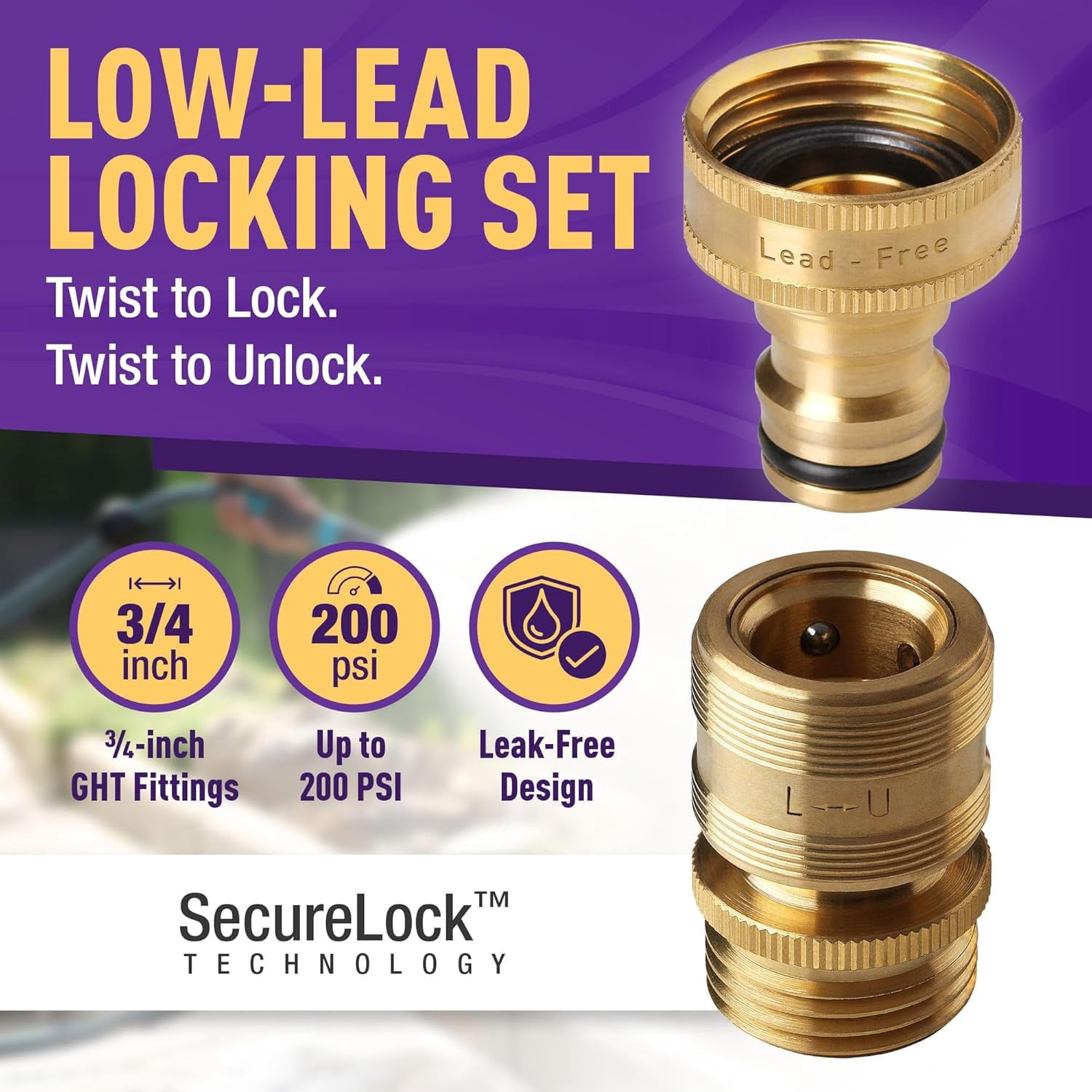 GORILLA EASY CONNECT Low Lead Locking Garden Hose Quick Connect Fittings ¾ Inch GHT Solid Brass Leak Proof to 200 PSI Heavy Duty