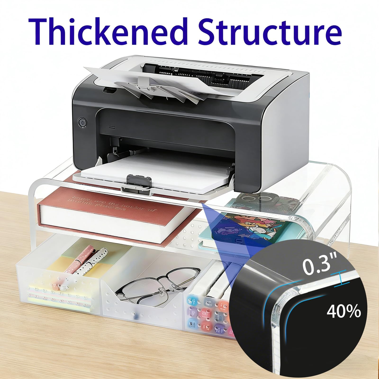 Clear Desk Organizers And Accessories  2-tier Computer Monitor Stand Riser With Drawer Laptop Office For Supplies Transparent