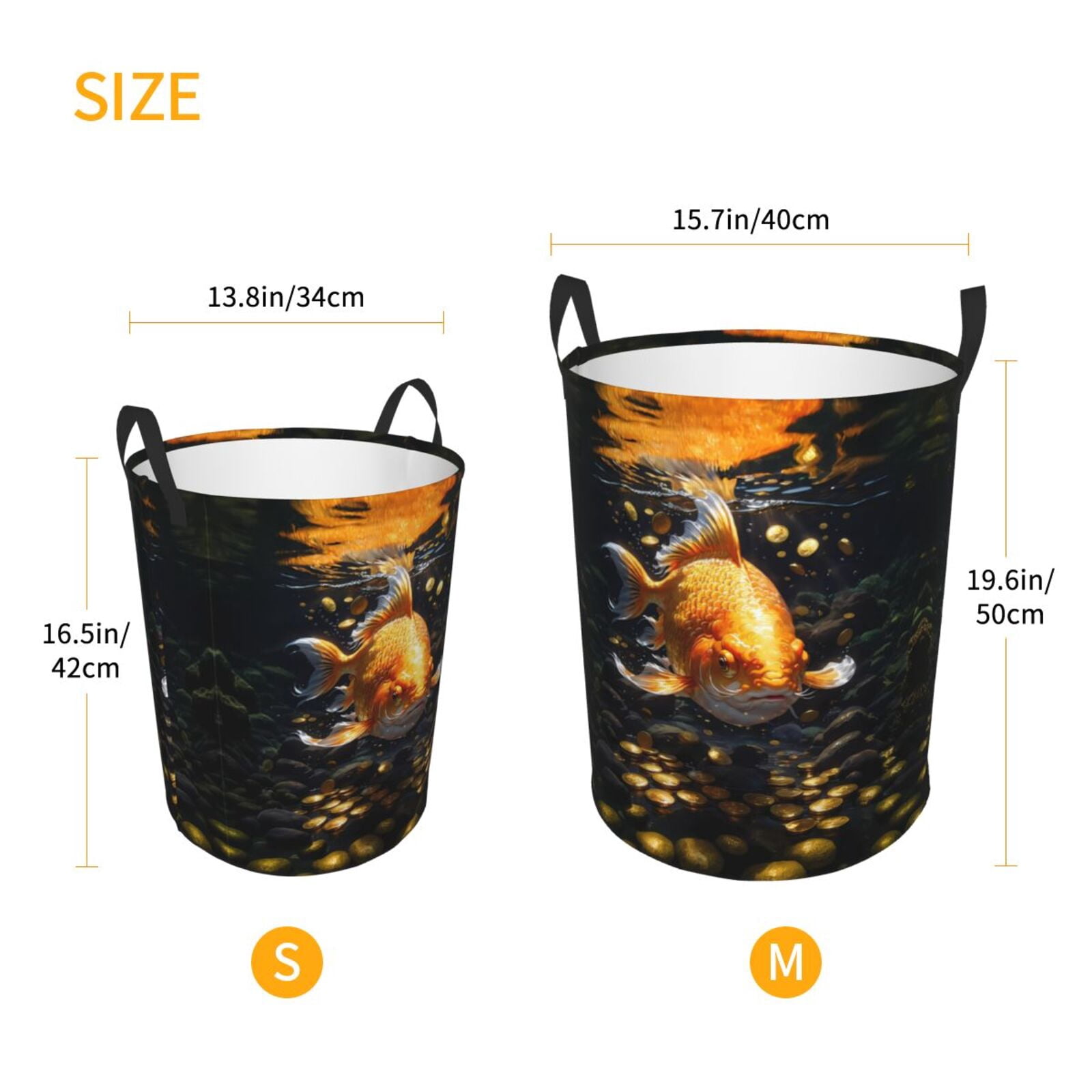 Large Laundry Basket with Handles - Golden Koi And Treasure Kids Baby Dirty Clothes Laundry Hamper for Bedroom Aesthetic
