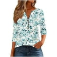 thumbnail image 2 of Uootdi Womens Long Sleeve Shirts Half Zipper V Neck Fashion Floral Printed Gift Striped Dressy Blouses Casual FallTunic Tops Lo ose Fit Comfy, 2 of 5