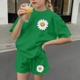 thumbnail image 5 of ITSAME Girls Outfits 2-Piece, Short Sleeve Shirts and Shorts Floral Print Loose Casual Clothes Set Green Size 10, 5 of 8