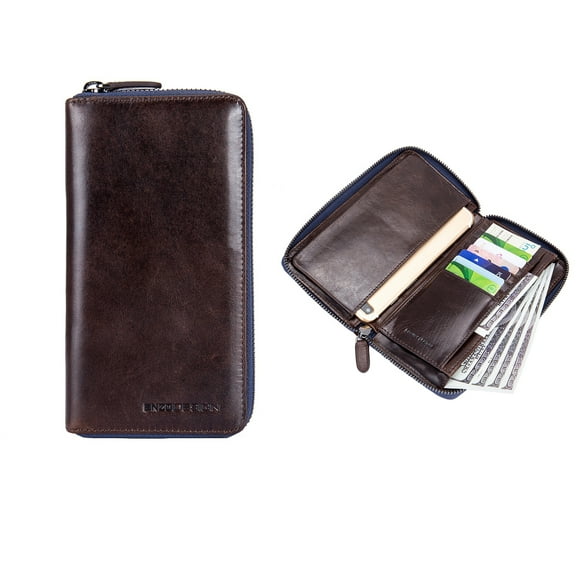 EnzoDesign Brown Leather Zip Around Wallet