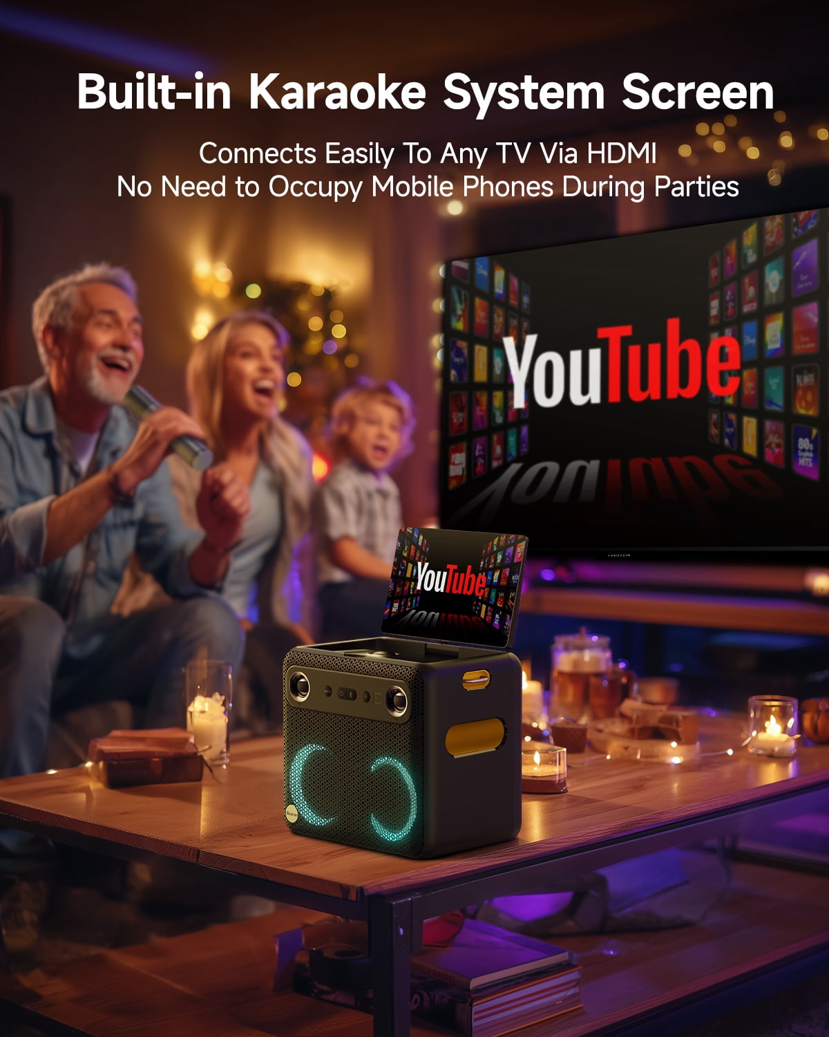 Ikarao Smart Karaoke Machine for Adults with Screen Lyrics Display, 2 Wireless Mics, Portable Bluetooth Speaker for Music Party