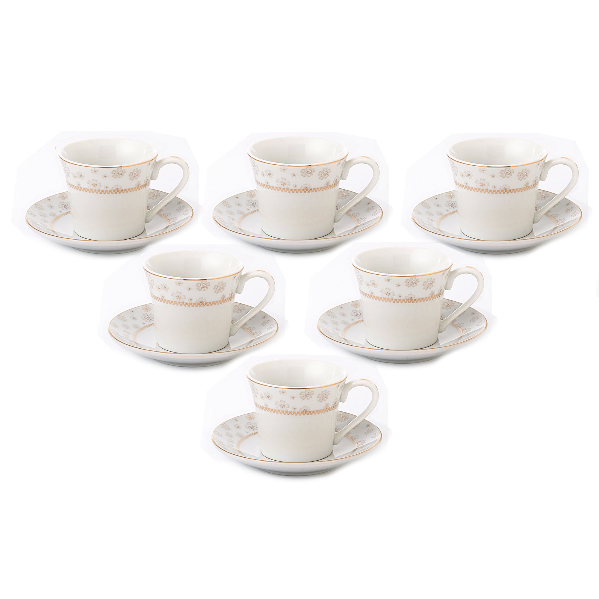 Clay Craft Fine Ceramic Cup & Saucer Set of 12 - 6 Cups + 6  Saucers, Multicolor: Cup & Saucer Sets