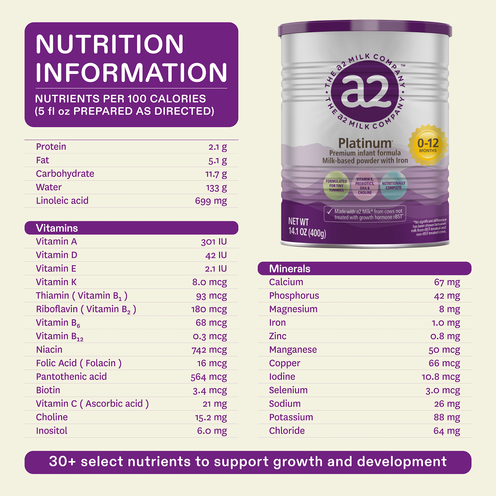 A2 Milk Platinum® Premium Infant Formula Powder, 0-12 Months, 14.1 oz Can