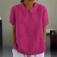thumbnail image 5 of Blusa de lino y algodón para mujer, camisa de manga corta con solapa, de Color liso, cómoda e informal, estilo Simple, 2024, 5 of 5
