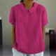 thumbnail image 5 of Blusa de lino y algodón para mujer, camisa de manga corta con solapa, de Color liso, cómoda e informal, estilo Simple, 2024, 5 of 5