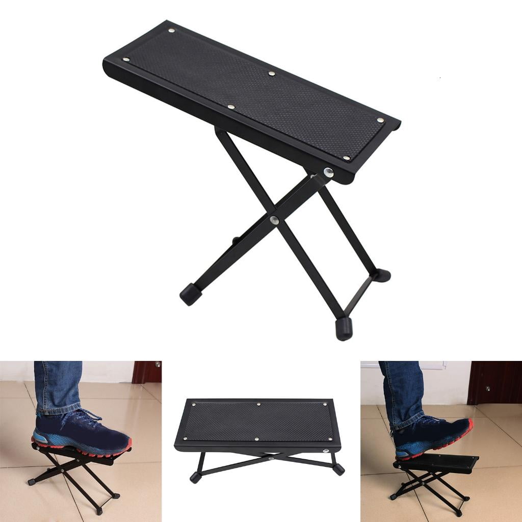 Yihuala Metal Guitar Footstool Foldable Footrest, Adjustable Height Wood Folding Guitar Pedal for Guitar Bass