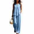 thumbnail image 4 of ClodeEU Women's 2 Piece Linen Outfit Set,Sleeveless Button Down Tank Top and Wide Leg Pants,Casual Summer Loungewear Light Blue,Women's Plus M, 4 of 6