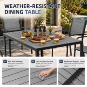 7 Piece Outdoor Dining Set, Patio Dining Table Set for 6 Persons, Garden Patio Textilene Dining Furniture Set with Plastic-Wood Tabletop, Dining Table Chairs Conversation Set for Deck Patio
