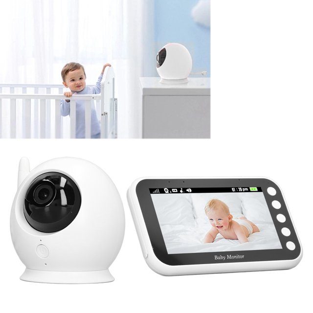 Monitor para bebés, Pantalla LCD de 4,3 Pulgadas, Rotacia de 360 Grados, Monitor para cámara para Bebés, Vison Nocturna por Infrarrojos, conversación bidirecional, 8