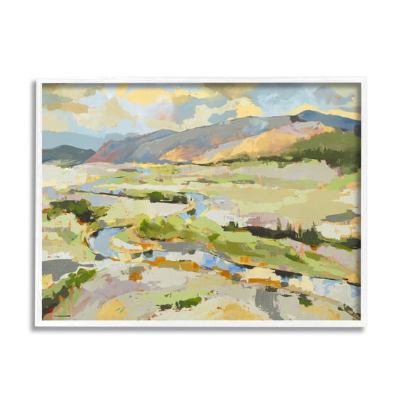 Lush Green Mountain Landscape Abstract Painting White Framed Art Print Wall Art