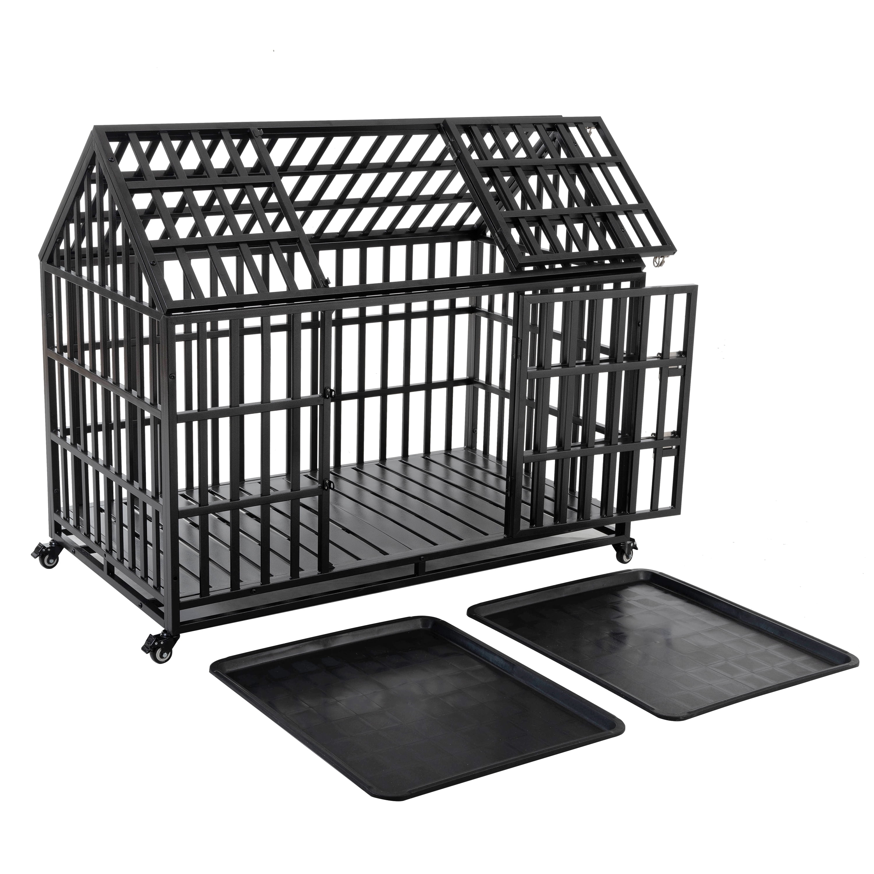 YIYADO 55-Inch Heavy-Duty Dog Crate, Large Dog Metal Kennel, Sturdy Dog Cage with 4 Lockable Casters, Indoor & Outdoor Use