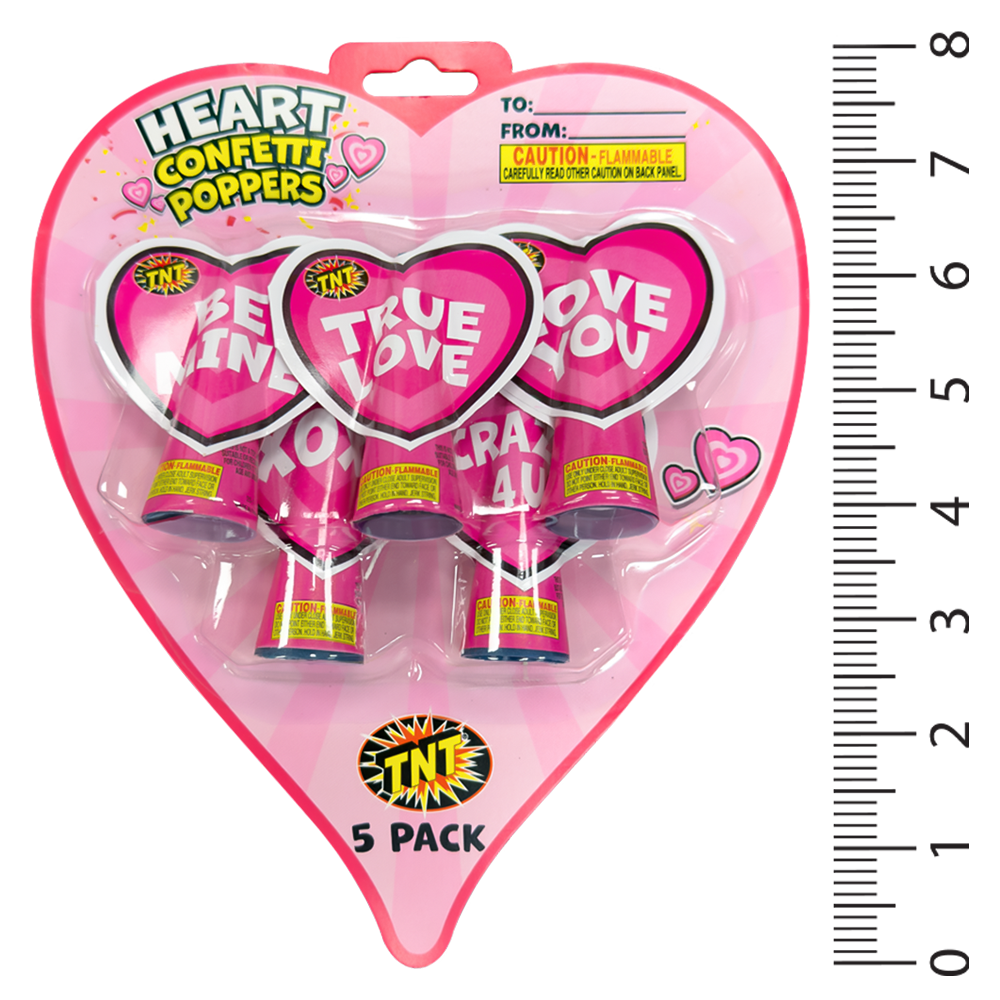 Heart Party Poppers, TNT Fireworks, 5 Blister Packs, 30 Total Party Poppers
