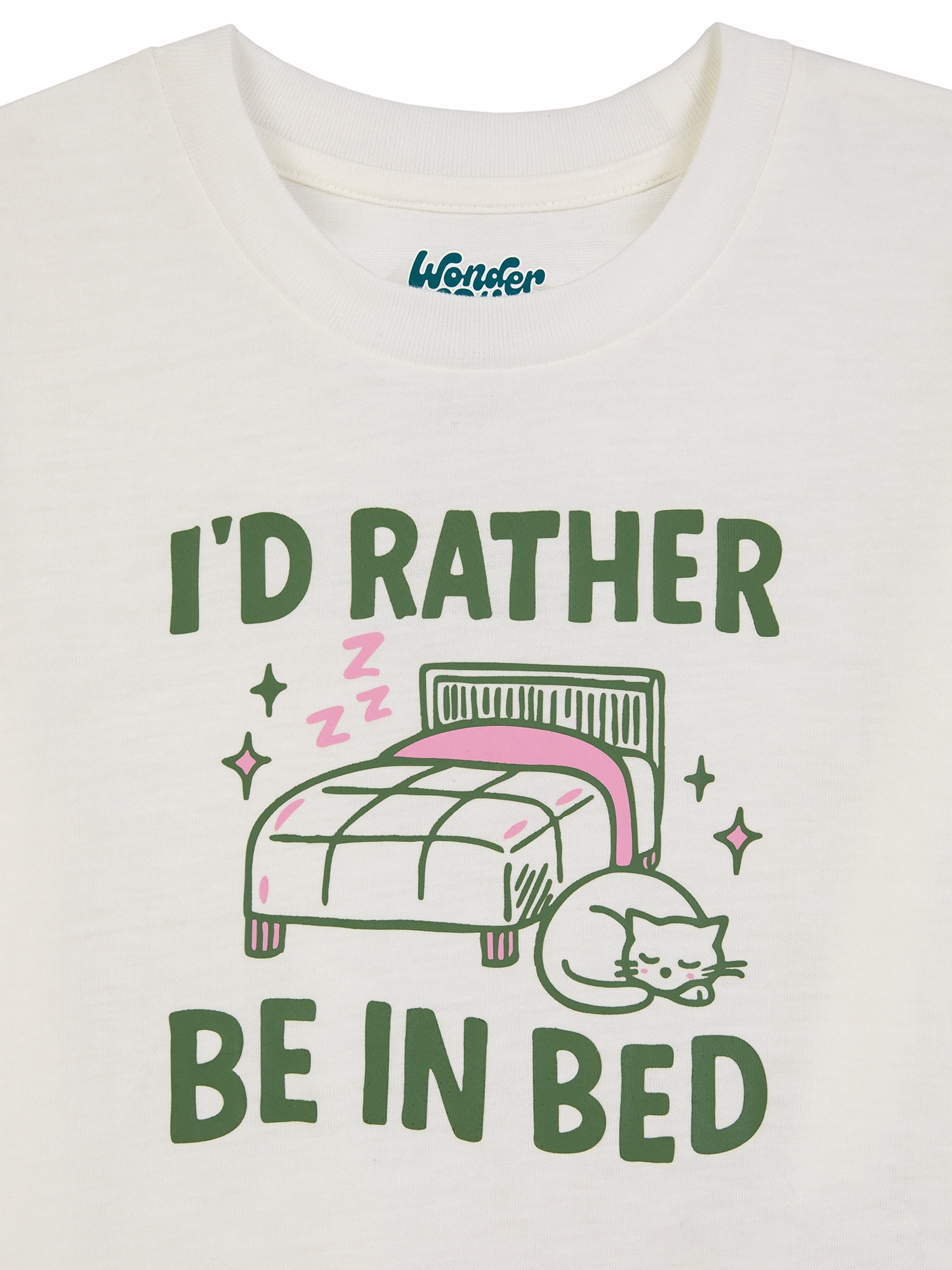 Wonder Nation Girls' Short Sleeve Graphic Tee and Flannel Boxer Short Pajama Set, 2-Piece, Sizes 4-18