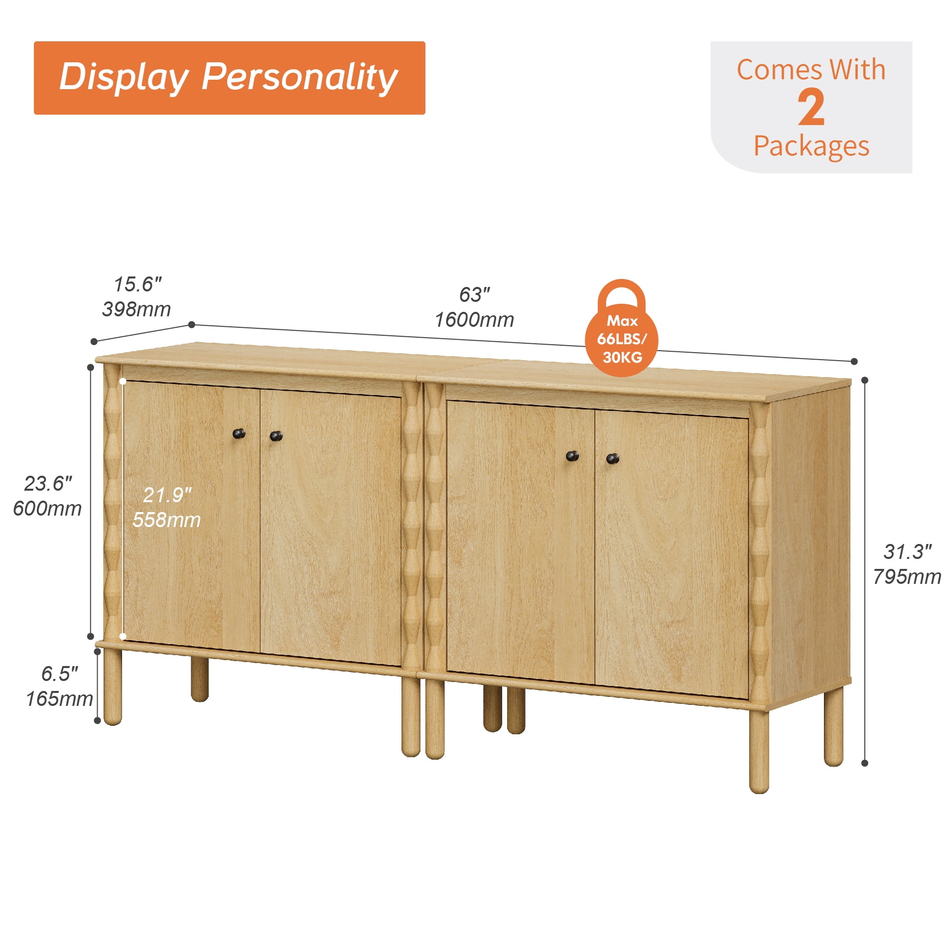 WAMPAT Sideboard with Adjustable Shelf & Soft-Close 4 Doors for Dining Room,Oak