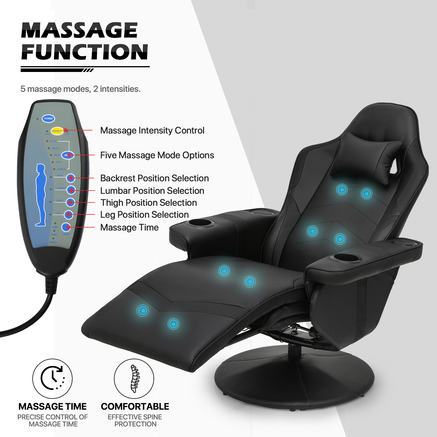 MoNiBloom Ergonomic Massage Gaming Chair with Bluetooth Speakers ...