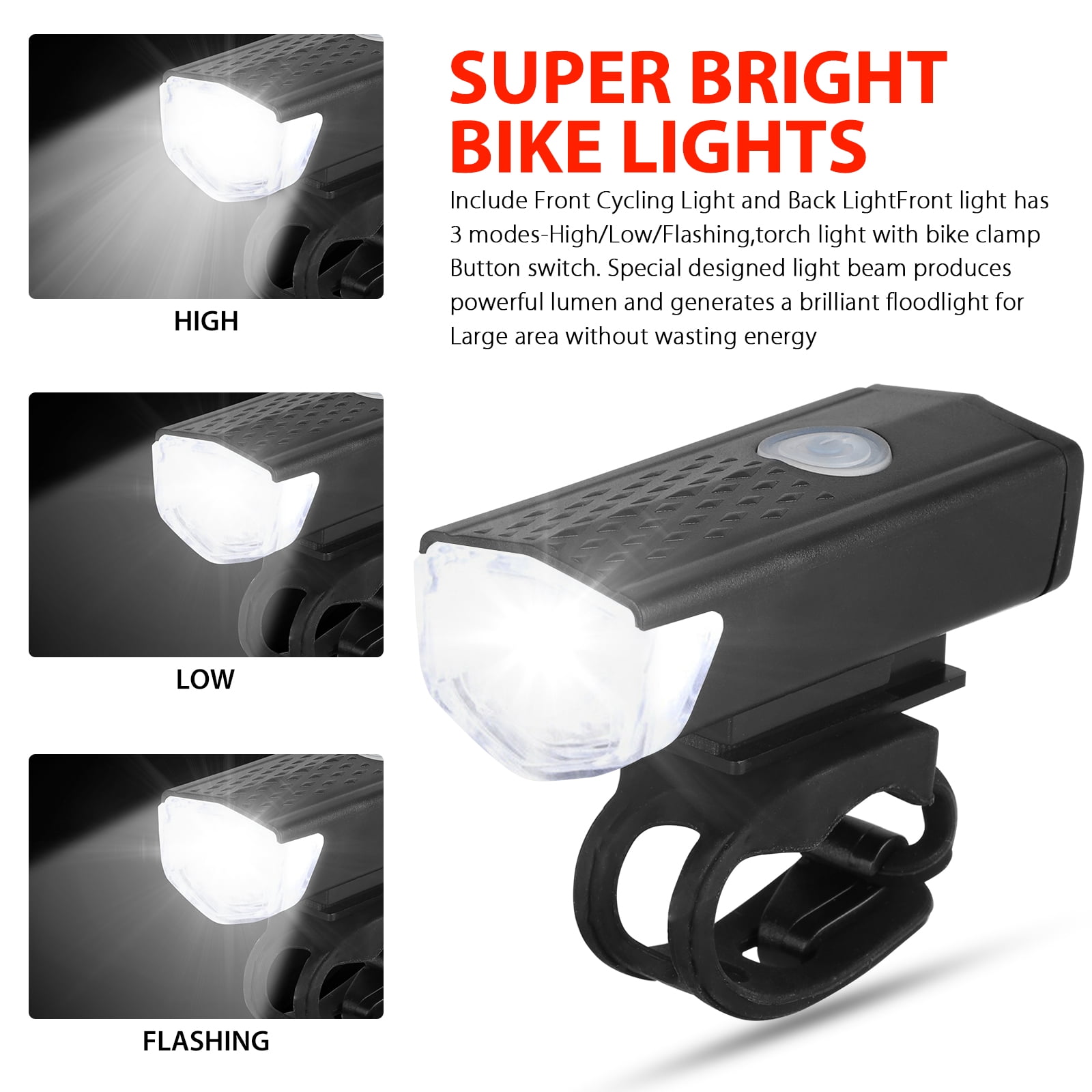 Mountain Bike Lights USB Rechargeable Bicycle 5LED Torch Front Rear Lamp Set | UK Mountain Bike Lights USB Rechargeable Bicycle 5LED Torch Front Rear Lamp Set | UK