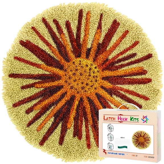 Latch Hook Rug Kit Cartoon Sea Urchin Stamped Handmade Round Shape Carpet Crochet Yarn Craft DIY Hook and Latch Door Mat Tapestry for Home Floor Decor 50x50cm(1)