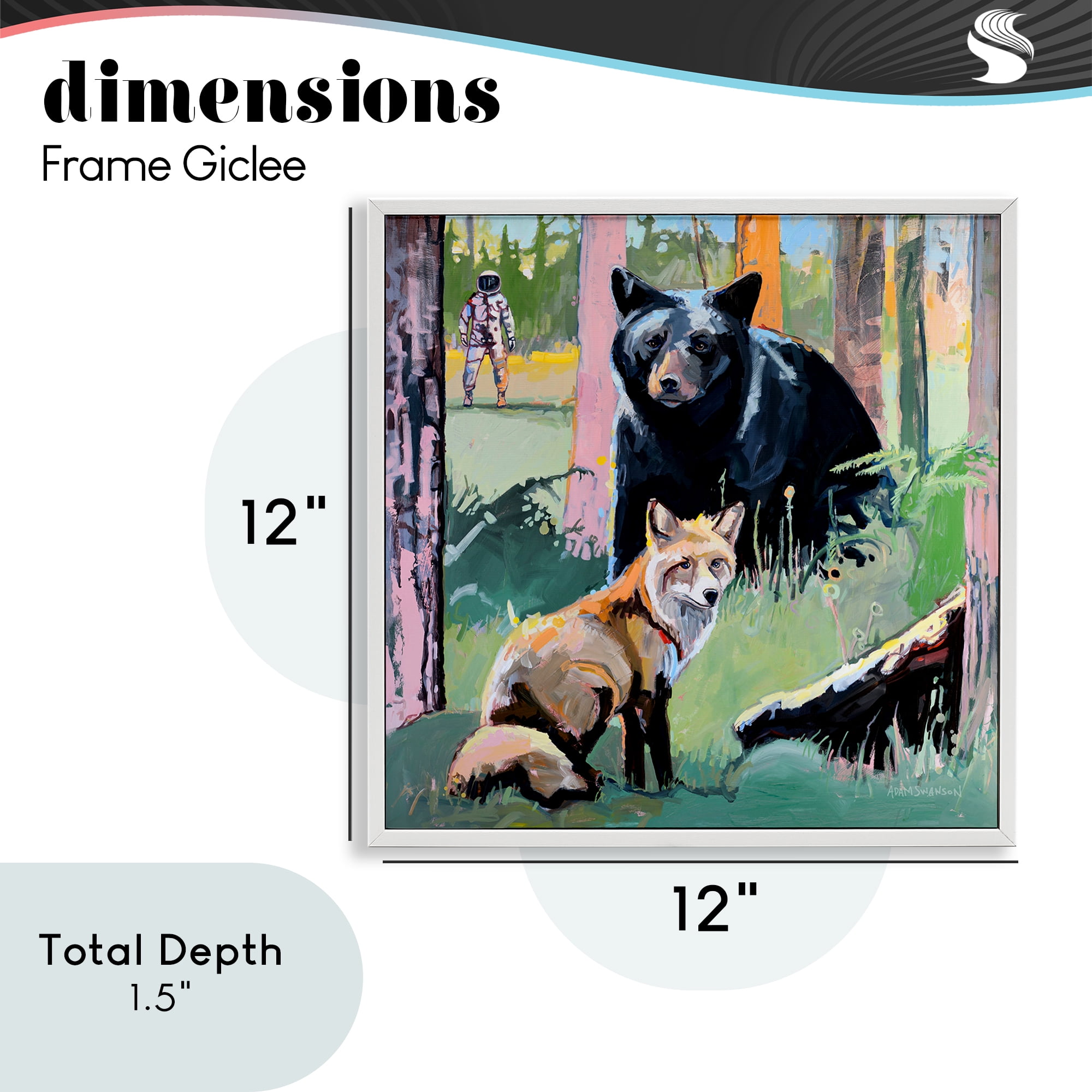 Forest Animals in Deep Space White Framed Giclee Art, design by Adam Swanson