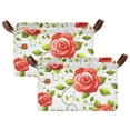thumbnail image 2 of Rectangle Storage Basket with Handles Rose Color Red Leaves Tile Collapsible Storage Bin Large Storage Bins Decorative for Clothes Toys Bedroom, 2 of 8