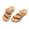 thumbnail image 6 of JeashCHAT Women's Wedge Slide Sandals Flip Flops Orthotic Slip On Sandals with Arch Support Adjustable Metal Buckle Slides (Khaki), 6 of 6