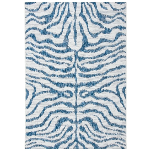 SAFAVIEH Courtyard Gerald Animal Indoor/Outdoor Area Rug, Ivory/Navy, 4' x 5'7"