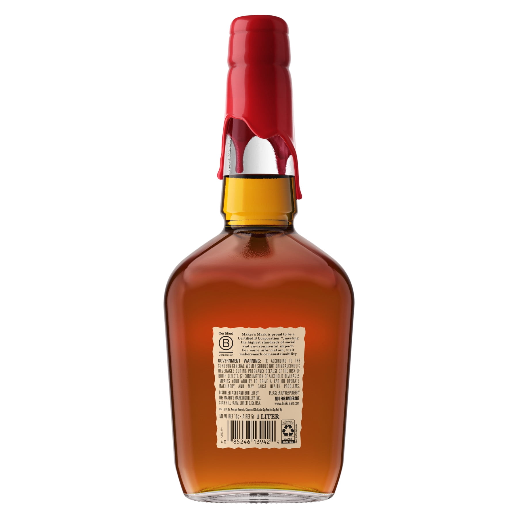 Maker's Mark Straight Bourbon, 1 L Bottle, 45% ABV - Walmart.com